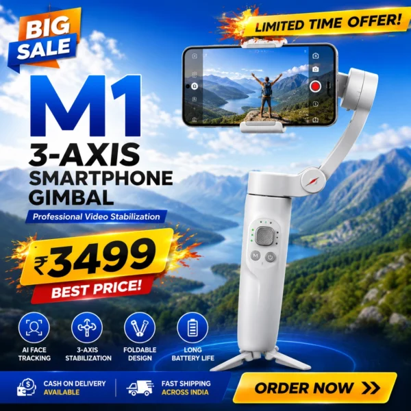 M1 3-Axis Smartphone Gimbal Stabilizer with AI Face Tracking & Tripod
